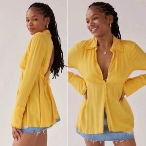 Urban Outfitters Yellow Open-Back Button-Front Blouse